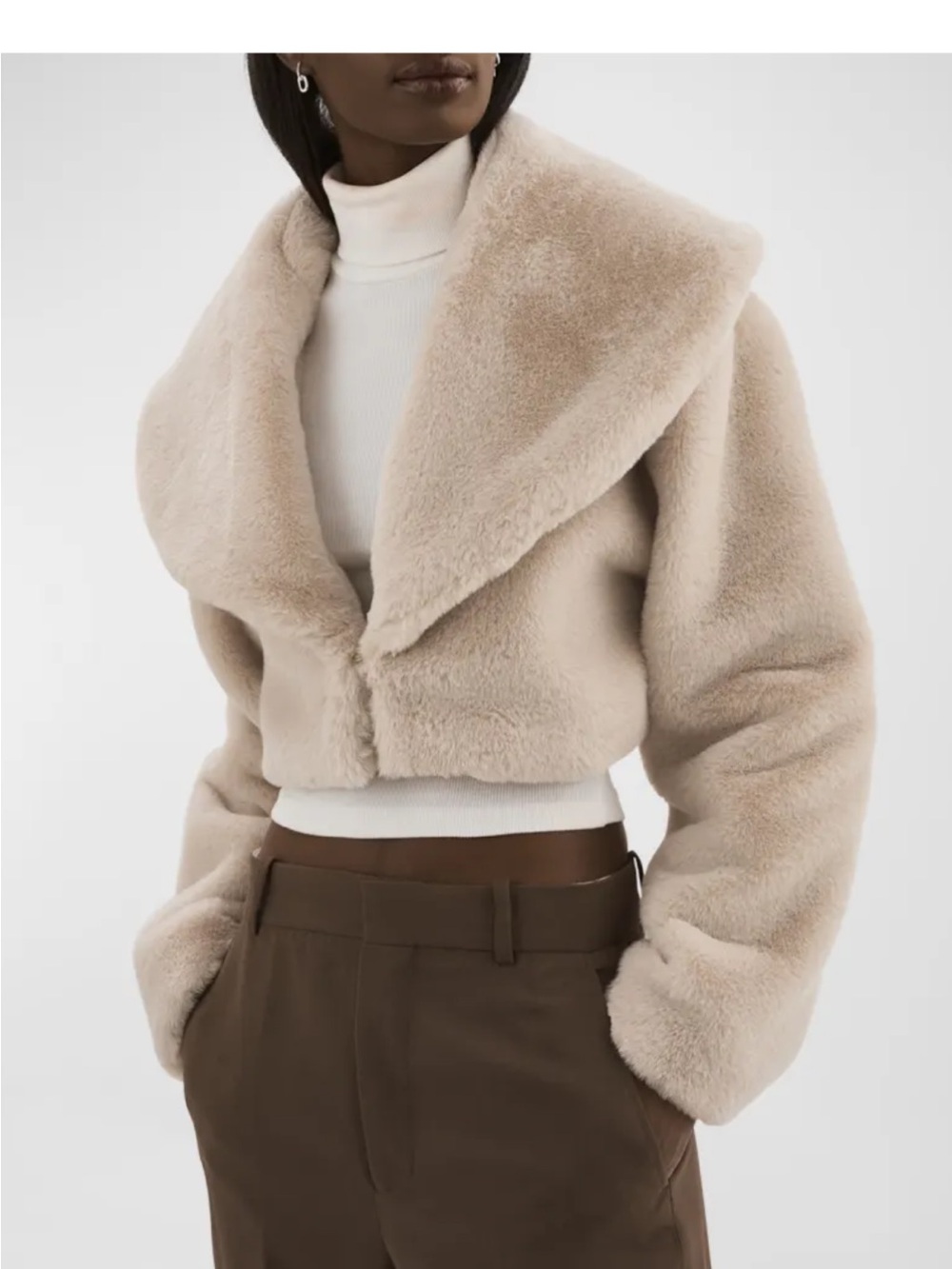 LAMARQUE. Plush Faux-Fur Jacket in Beige